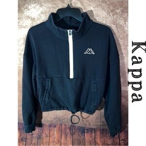 Kappa Half Zip Crop Logo Enami Track Sweatshirt Jacket Black | Size M | EUC